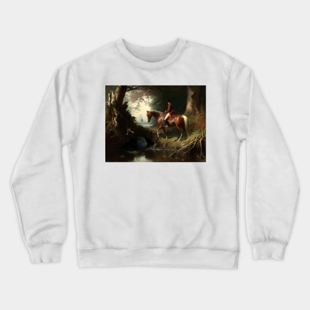 Antique Oil Painting of Man On Horse In Woods Crewneck Sweatshirt by Walter WhatsHisFace